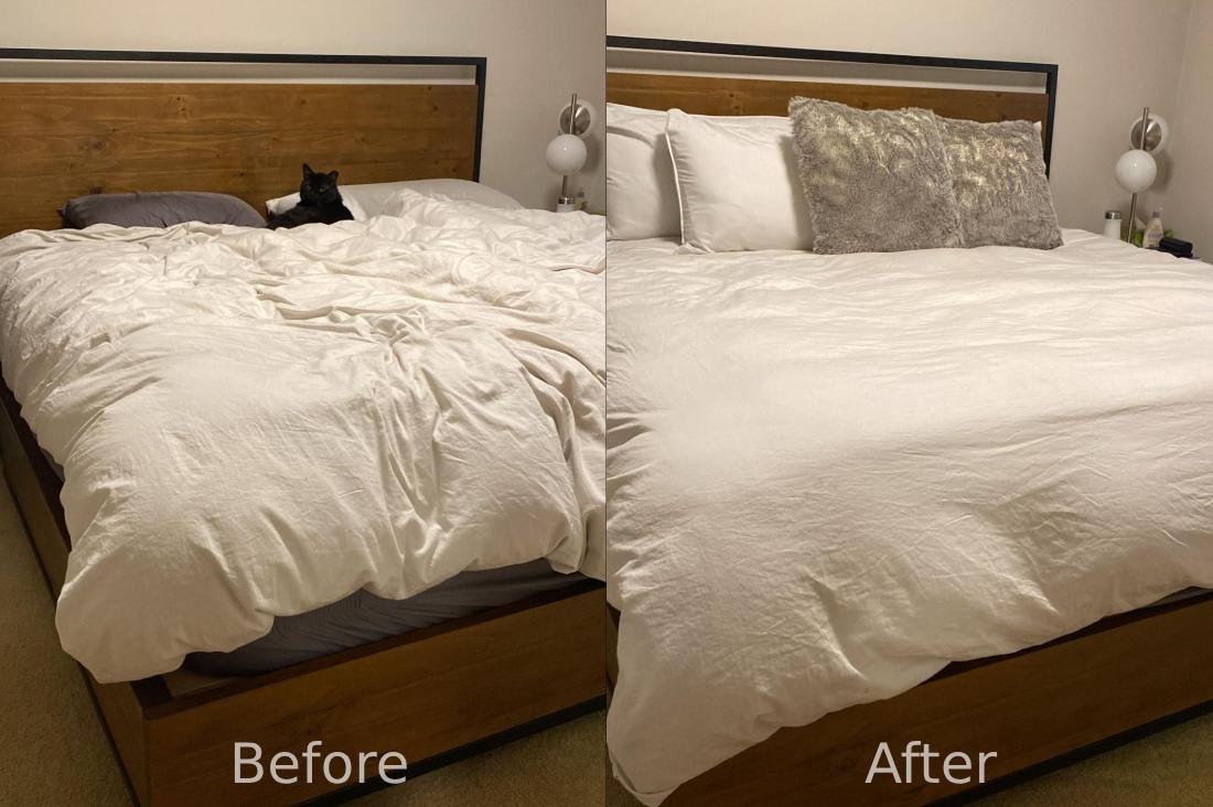 Bedroom before and after cleaning