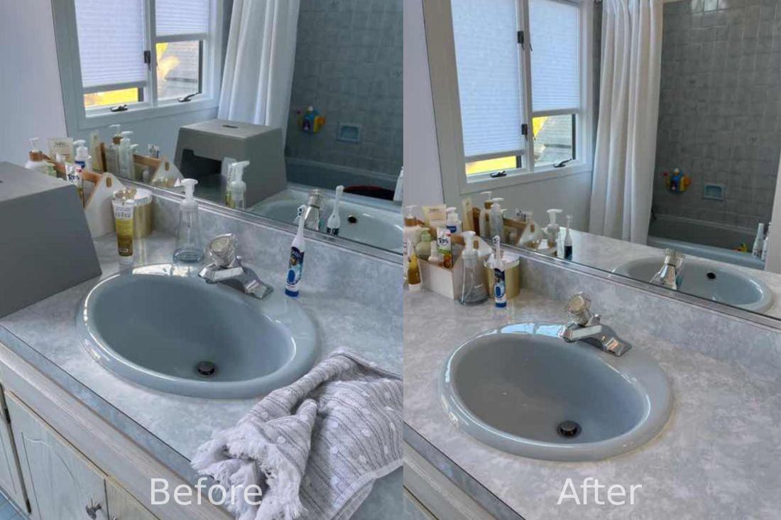 washbasin before and after cleaning